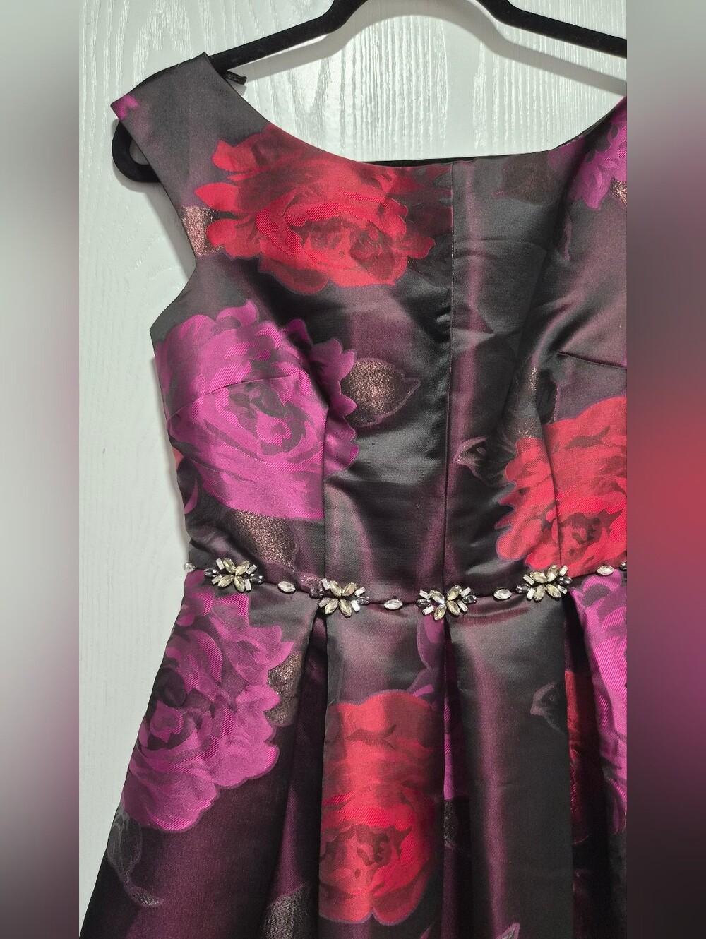 Eliza J Black Embellished Metallic Jacquard Floral Fit-and-Flare Dress Size 6 - Picture 7 of 14